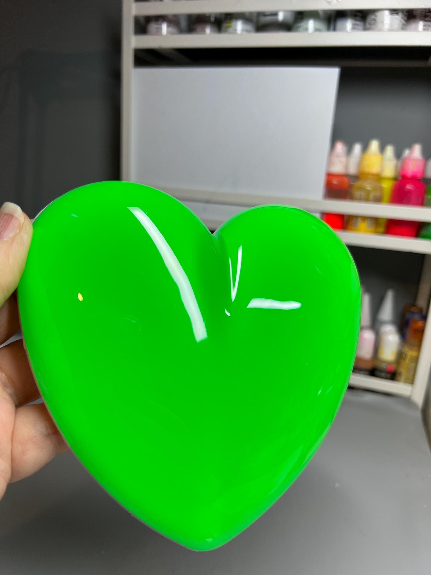 Neon Green Resin Heart Wall Art – Electric Green Pop Art Heart, Glossy Dopamine Decor