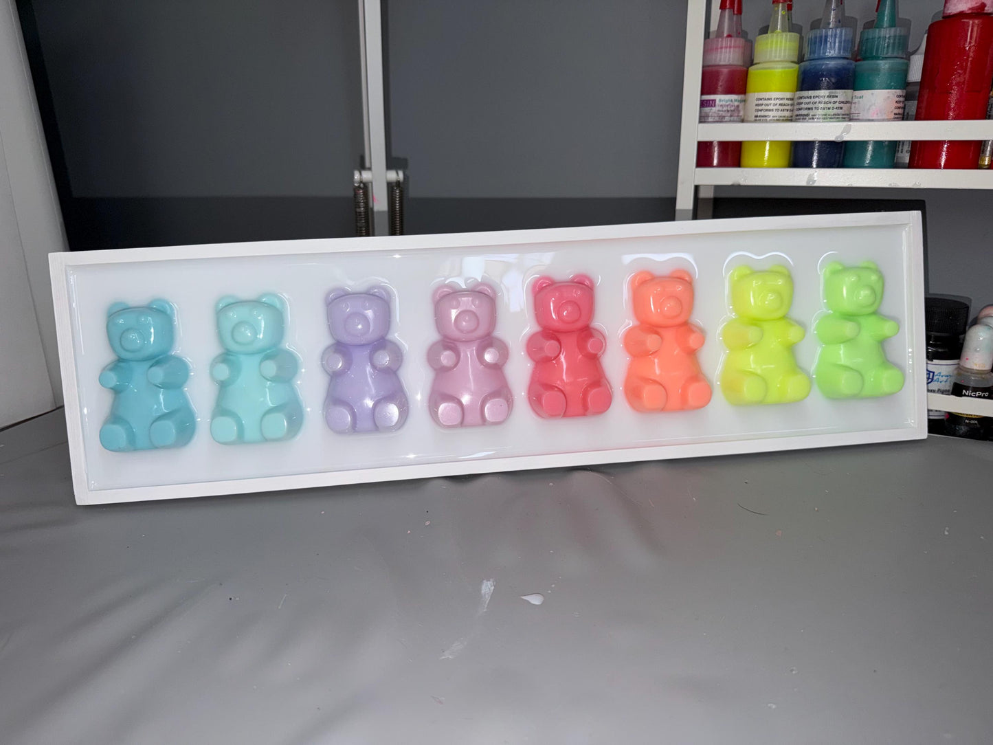Pastel Rainbow Gummy Bear Wall Art: 3D Resin Candy Decor, Nursery Kids Room Decor, Dopamine Rush Apartment Wall Hanging
