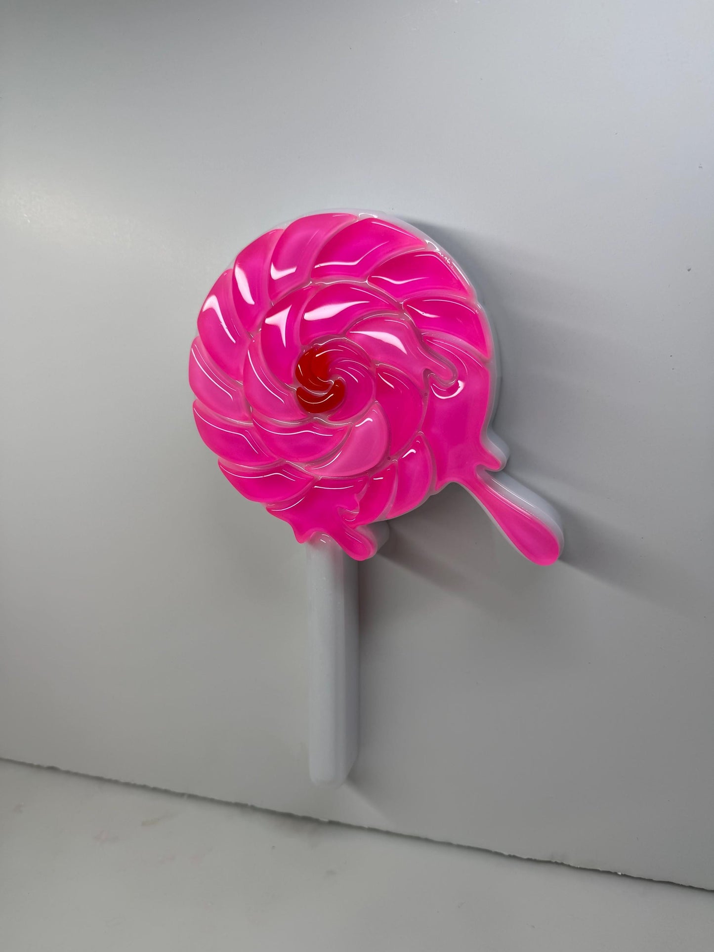 XL Melting Swirl Lollipop Pink Wall Hanging, Resin Sculpture, Candy Art