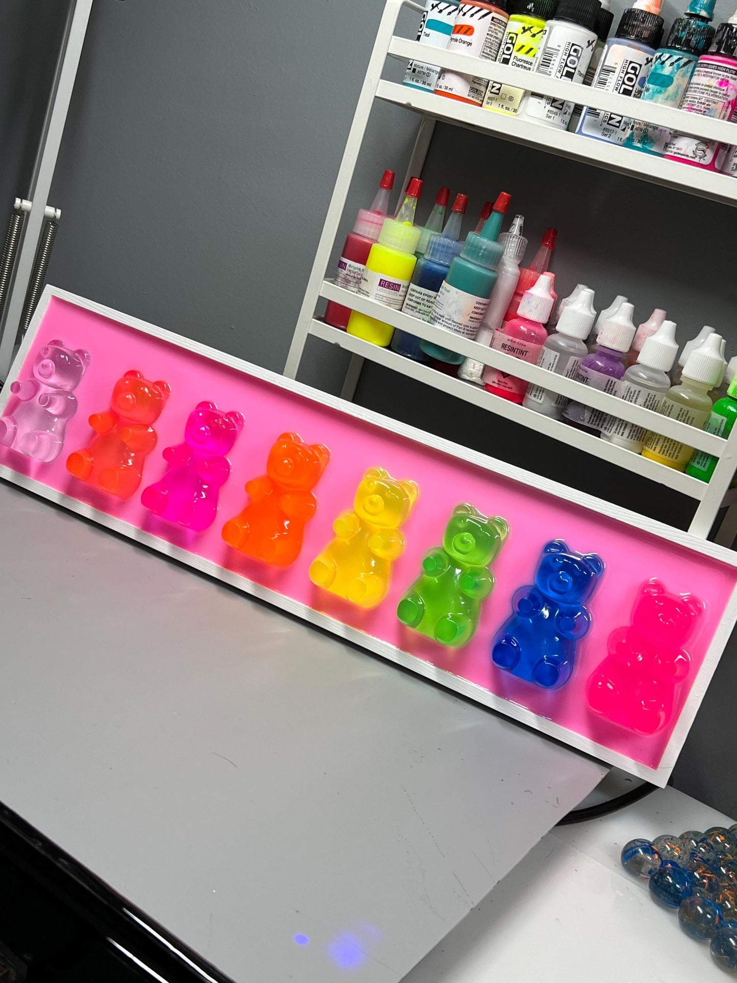 Neon Rainbow Resin Candy Bear Wall Art: 3D Pop Candy Decor