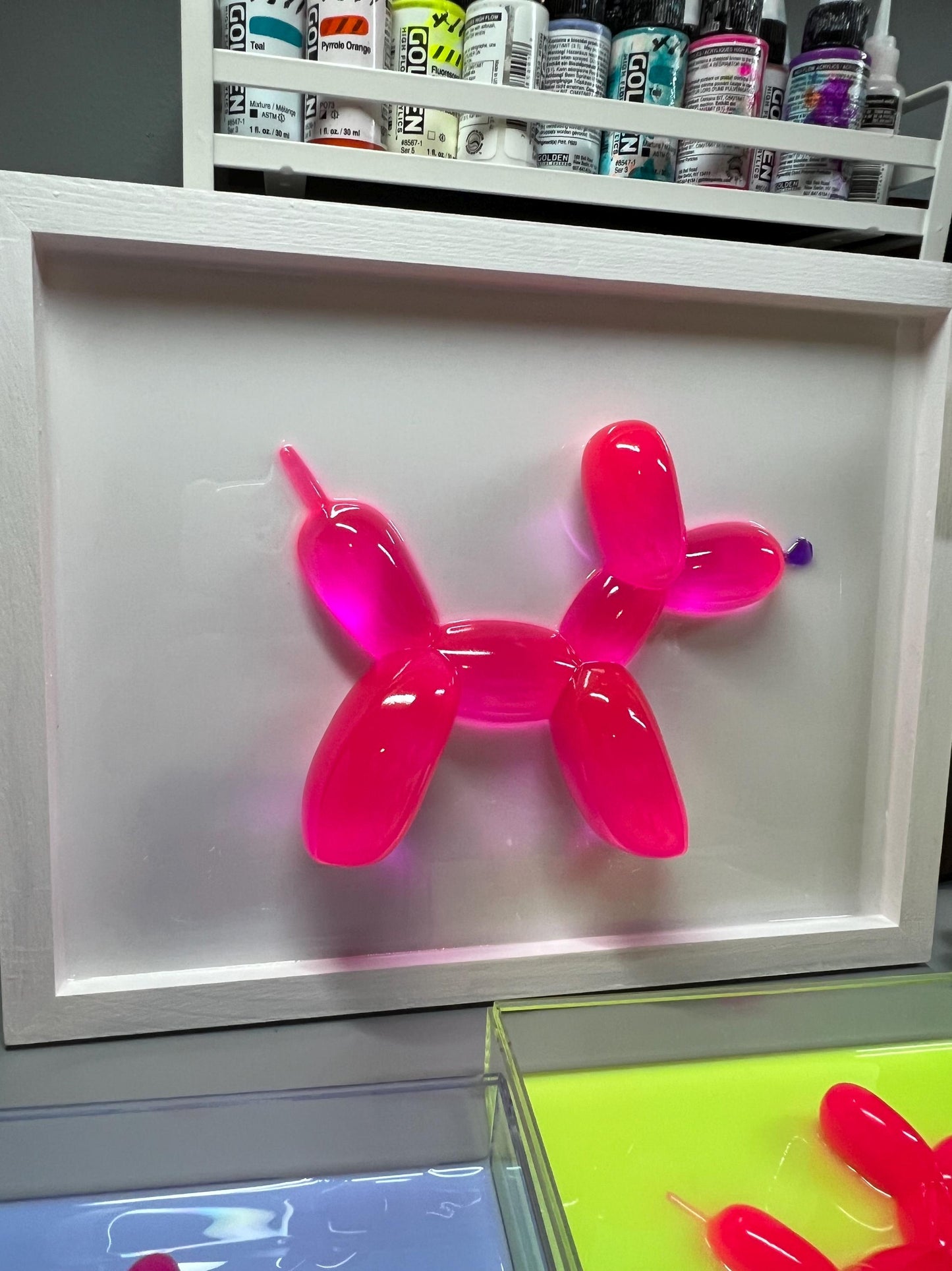 Neon Pink Balloon Dog Wall Art: 3D Pop Resin Sculpture, Nursery Kids Room Wall Decor, FUN pink Apartment Wall Art, Cheerful Office Art
