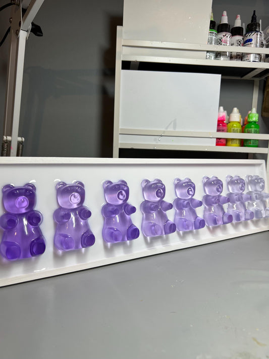 Purple Violet Ombre Resin Gummy Bear Wall Art: 3D Candy Pop Art