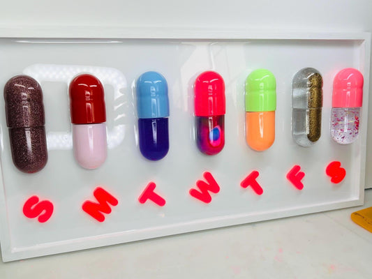 3D Pop Art 'Magic Pill' Wall Hanging: Resin Capsule Art, Dopamine Maximalist Office Wall Mount Decor, Mental Health Awareness Art