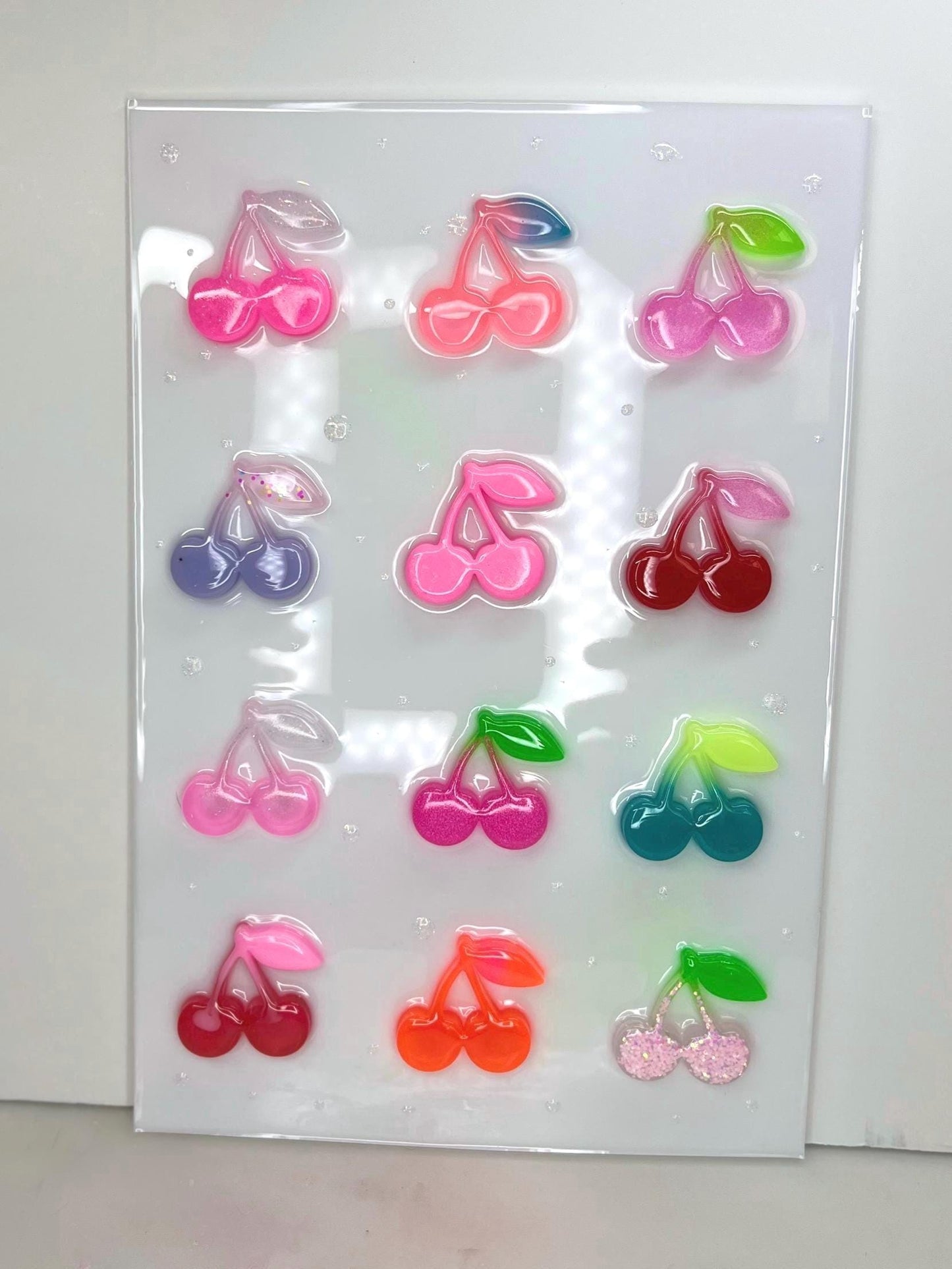 OOAK Resin Cherry Grid Wall Art • 3D Pop Art Candy Sculpture • Colorful Kawaii Fruit Decor • Handmade 12x8 Statement Piece