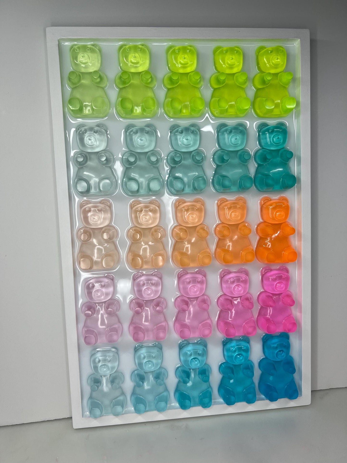 Rainbow Ombre Resin Gummy Bear Wall Art: 3D Pop Art Decor, Nursery Kids Room Wall Hanging, Handmade Rainbow Decor
