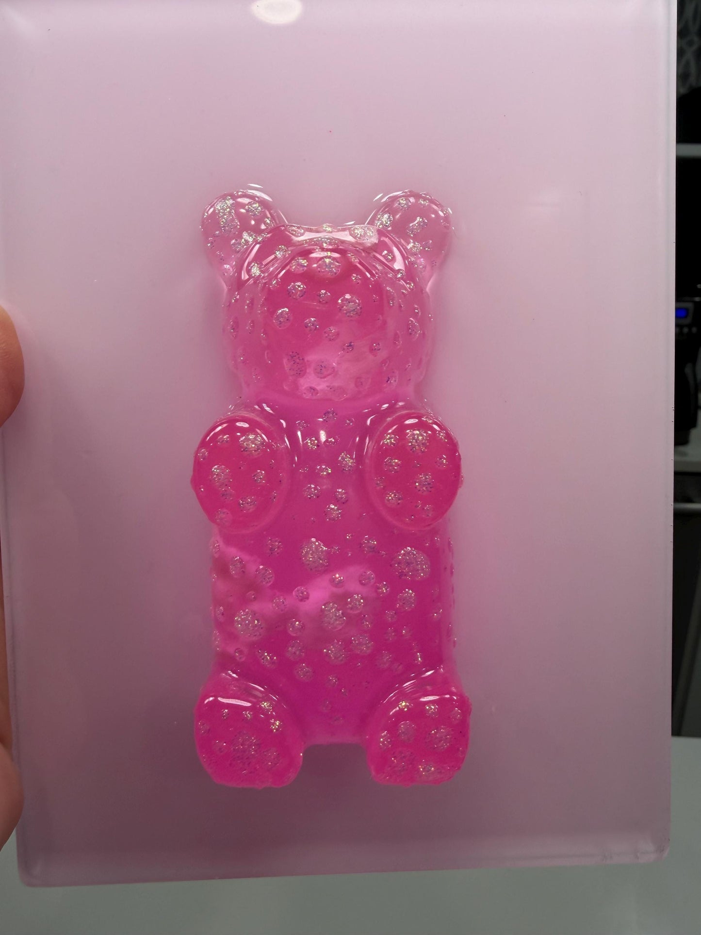 Pink Sparkle Gummy Bear Wall Art | Resin Pop Art Sculpture | 8x6” Candy Decor | Handmade Kawaii Wall Art | Cute Statement Art