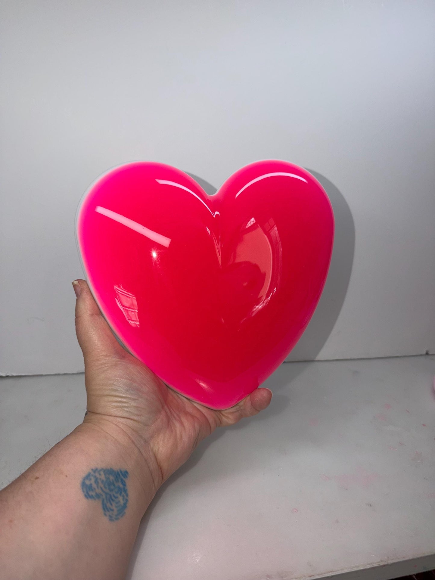 Jumbo Neon Pink Resin Heart: 3D Pop Art Wall Hanging, Handmade