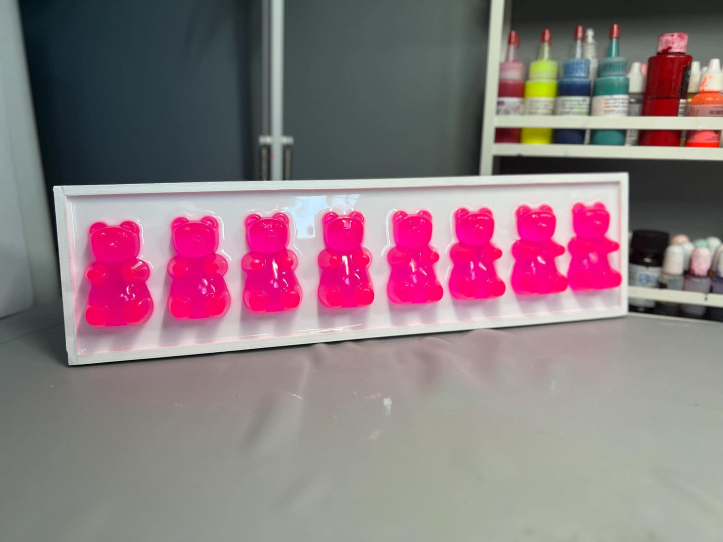Pink Flight Gummy Bear Resin Wall Art: 3D Pop Art Decor, Nursery Kids Room Decor, Fun Neon Dopamine Apartment Wall Decor, Fake Candy