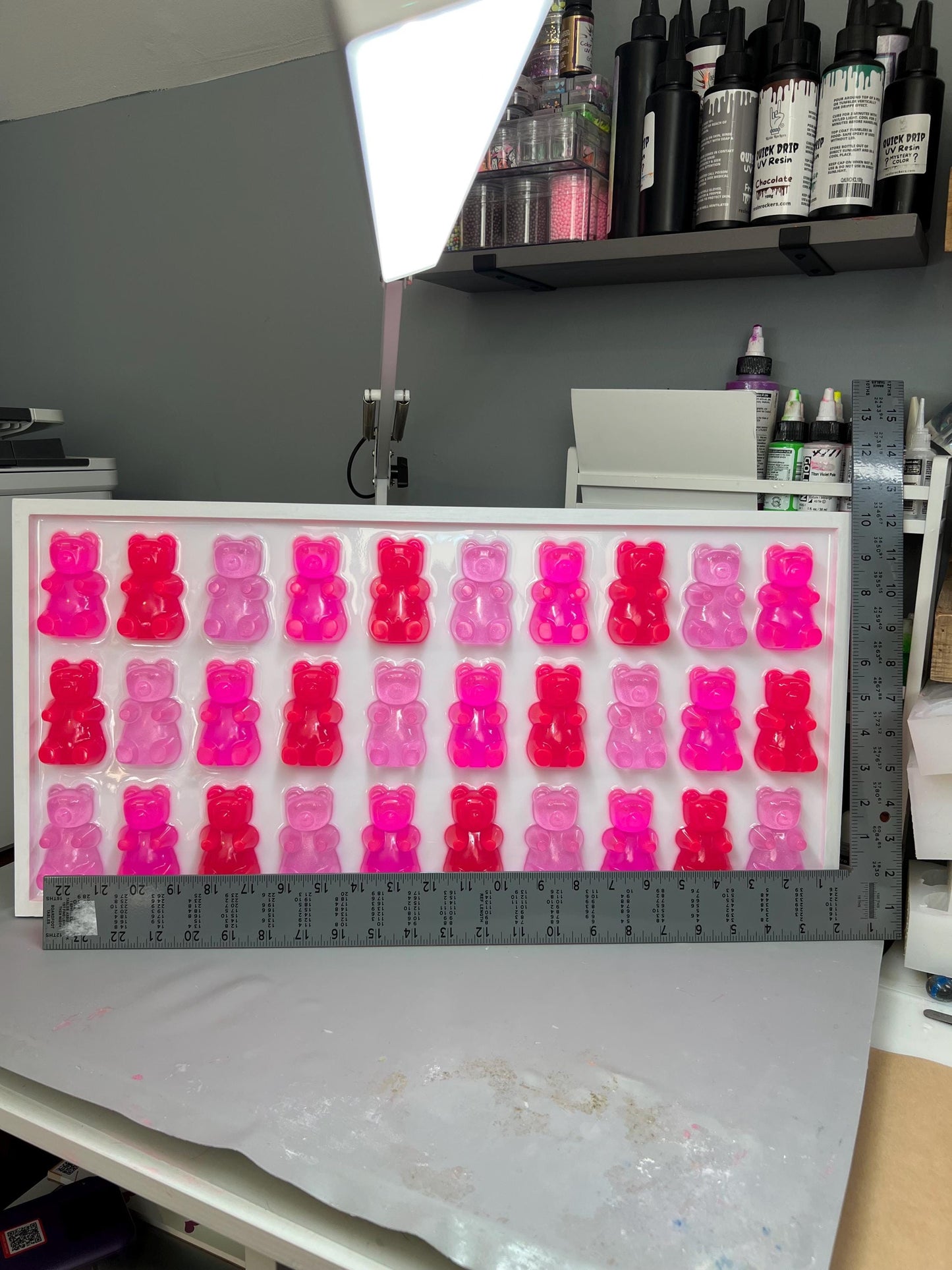 Shades of Pinks Extra Large Pink Resin Gummy Bear Wall Art: 3D Pop Art Decor Glitter, Pink Dopamine Statement Wall Decor
