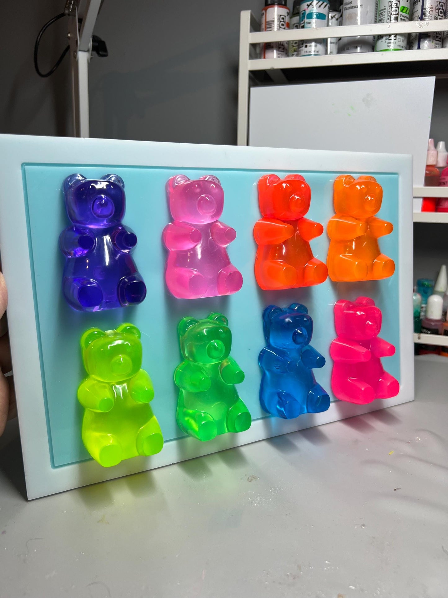 Neon Gummy Bear 3D Wall Art: Handmade Candy Decor (12x8 inches)