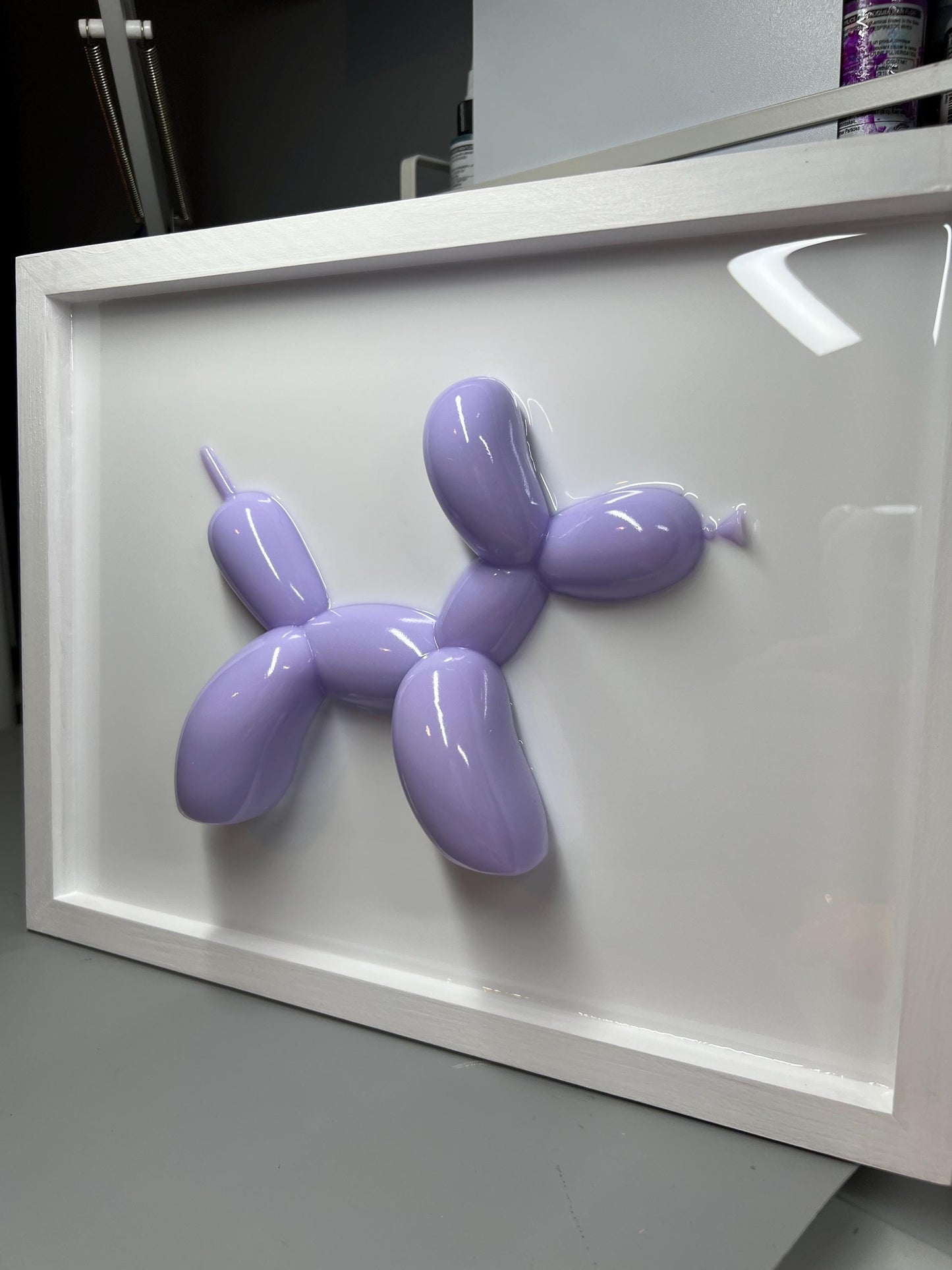 Handmade Lavender Balloon Dog Wall Art: 3D Pop Resin Sculpture