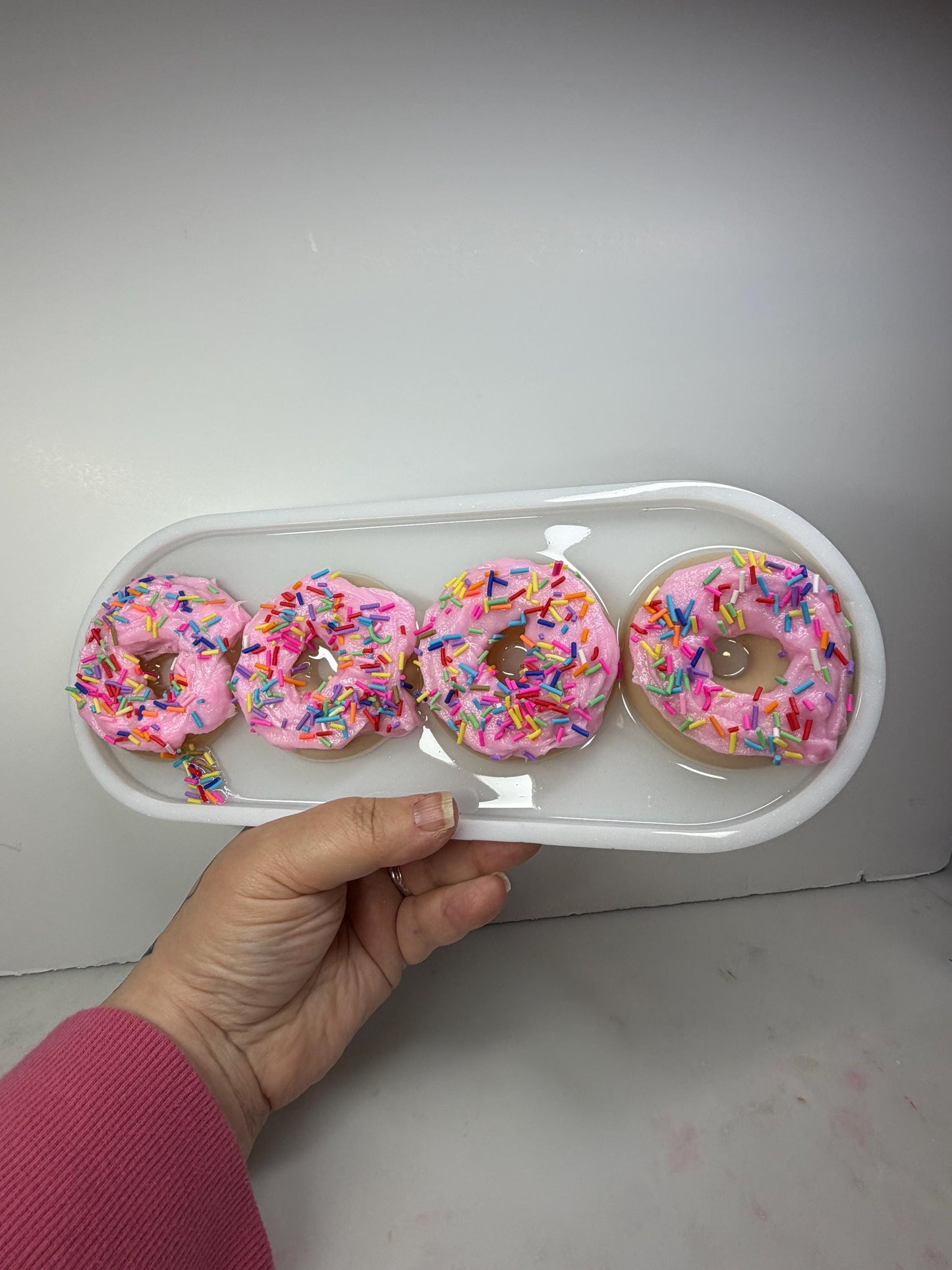 Pink Frosted Donut Resin Art • 13x5” Handmade Pop Art Tray • Rainbow Sprinkle Sweet Kitchen Decor • Cute Kawaii Donut Wall Art