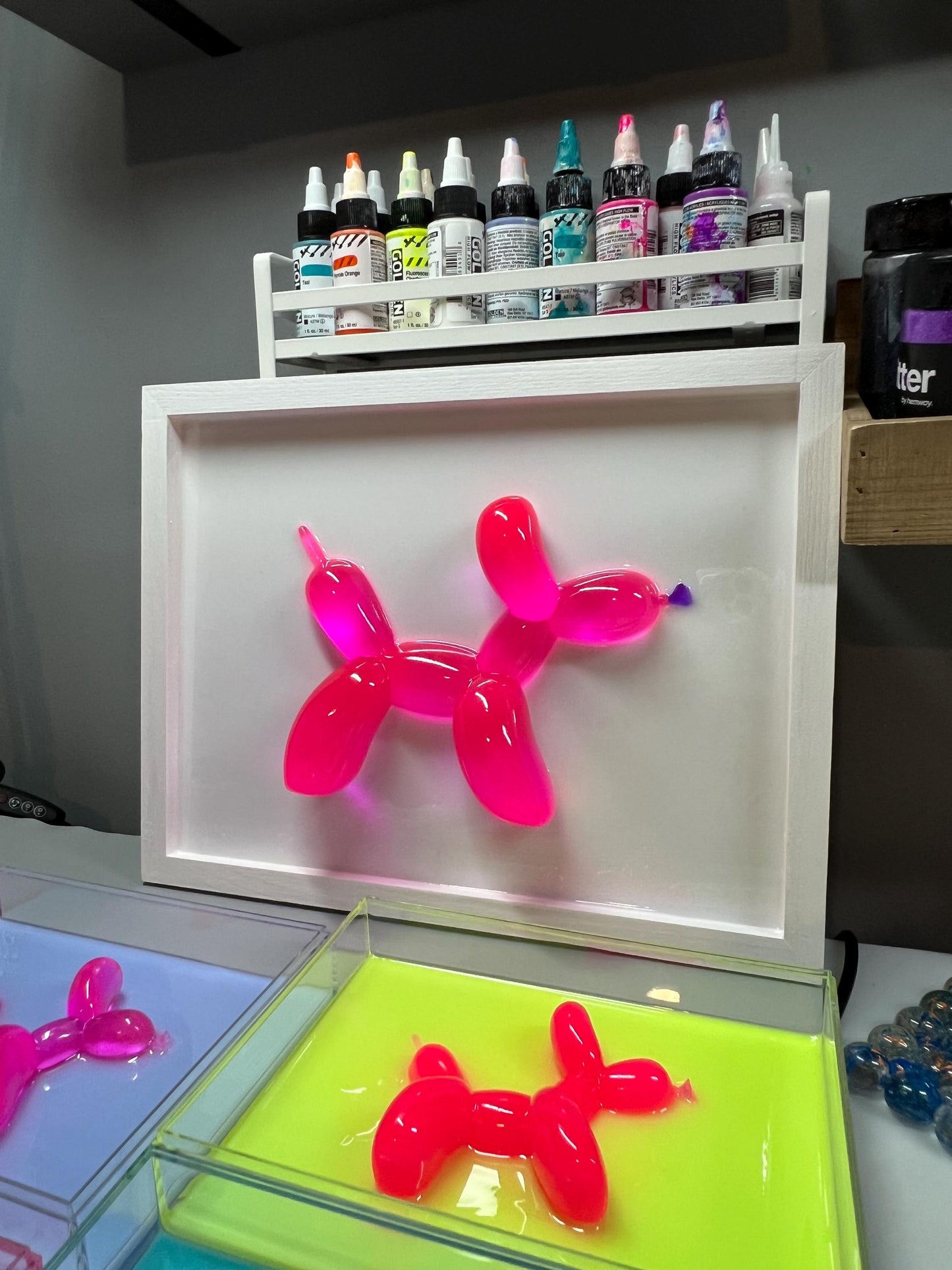 Neon Pink Balloon Dog Wall Art: 3D Pop Resin Sculpture, Nursery Kids Room Wall Decor, FUN pink Apartment Wall Art, Cheerful Office Art