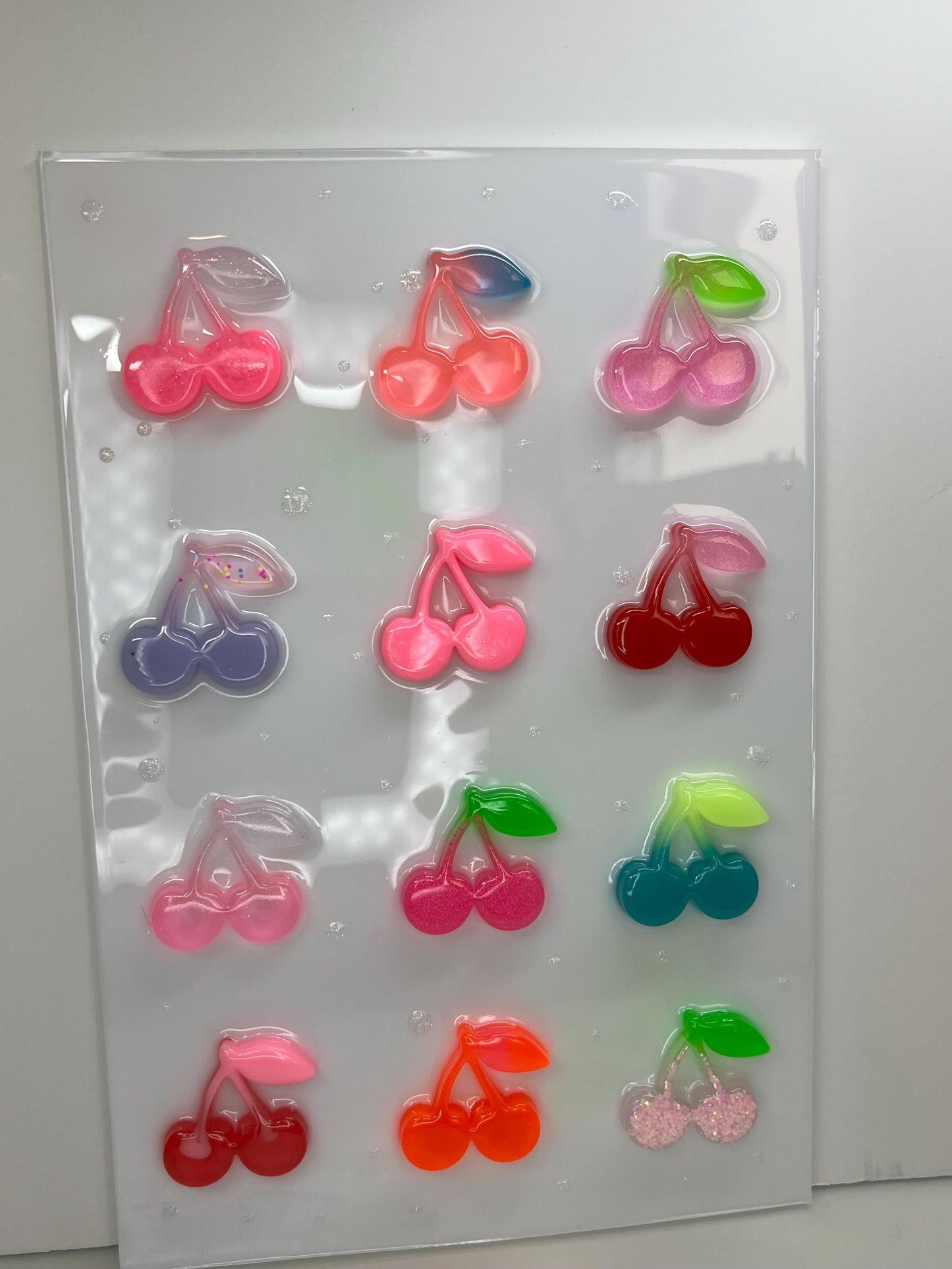 OOAK Resin Cherry Grid Wall Art • 3D Pop Art Candy Sculpture • Colorful Kawaii Fruit Decor • Handmade 12x8 Statement Piece