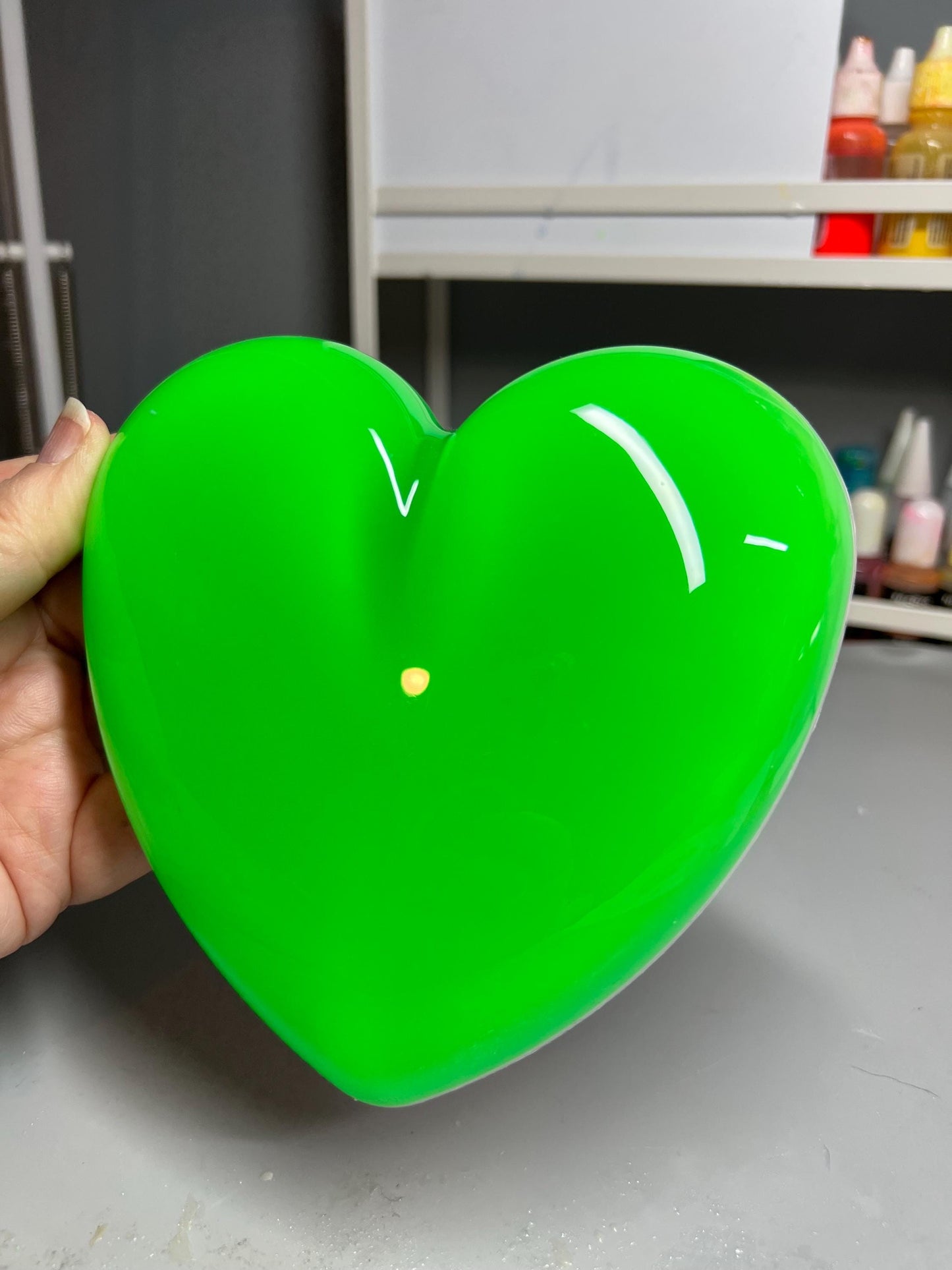 Neon Green Resin Heart Wall Art – Electric Green Pop Art Heart, Glossy Dopamine Decor