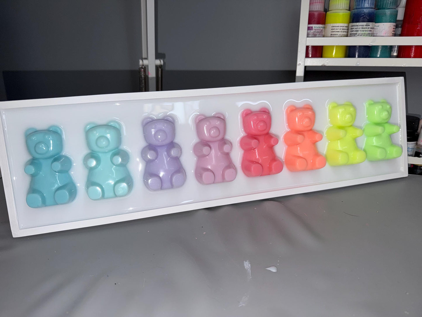 Pastel Rainbow Gummy Bear Wall Art: 3D Resin Candy Decor, Nursery Kids Room Decor, Dopamine Rush Apartment Wall Hanging