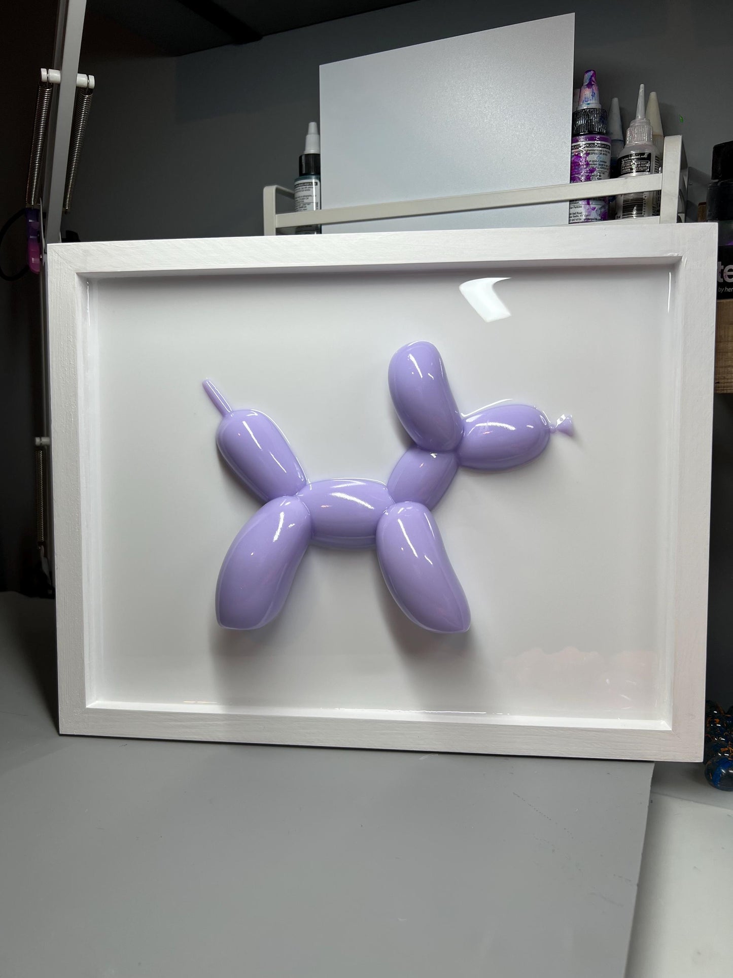 Handmade Lavender Balloon Dog Wall Art: 3D Pop Resin Sculpture