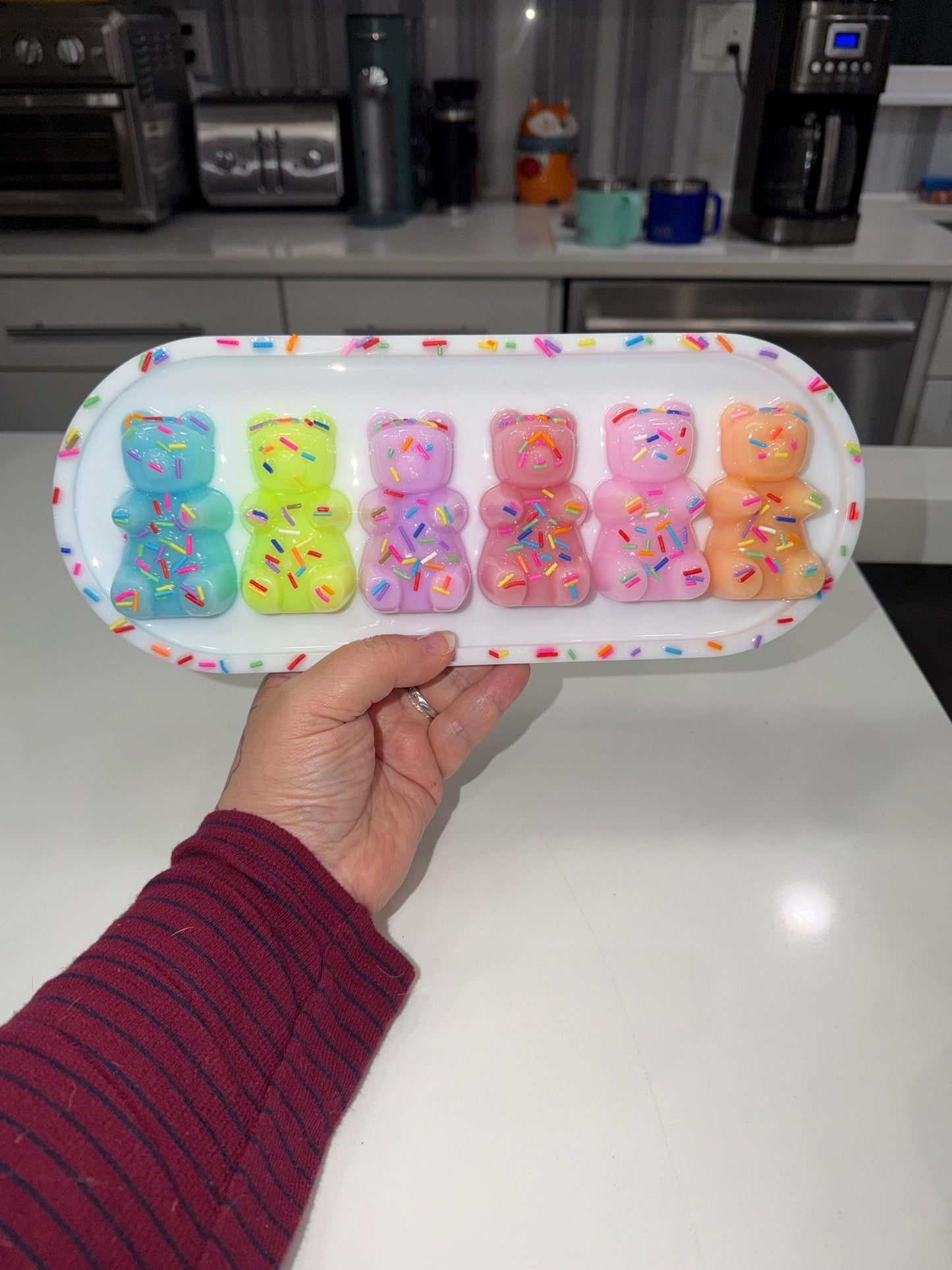 Handmade Resin Gummy Bear Wall Art 13x5 Colorful Pop Art Candy Decor Kawaii Dessert Sculpture