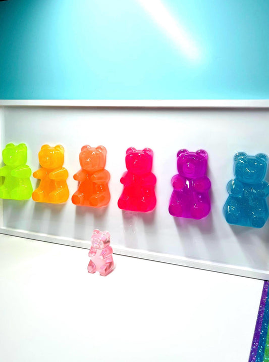 Glitter 5 inch Jumbo Neon Rainbow Gummy Bear Wall Art: 3D Pop Art Decor, Gallery Wall Nursery Wall Hanging, Dopamine Rush Kawaii Decor