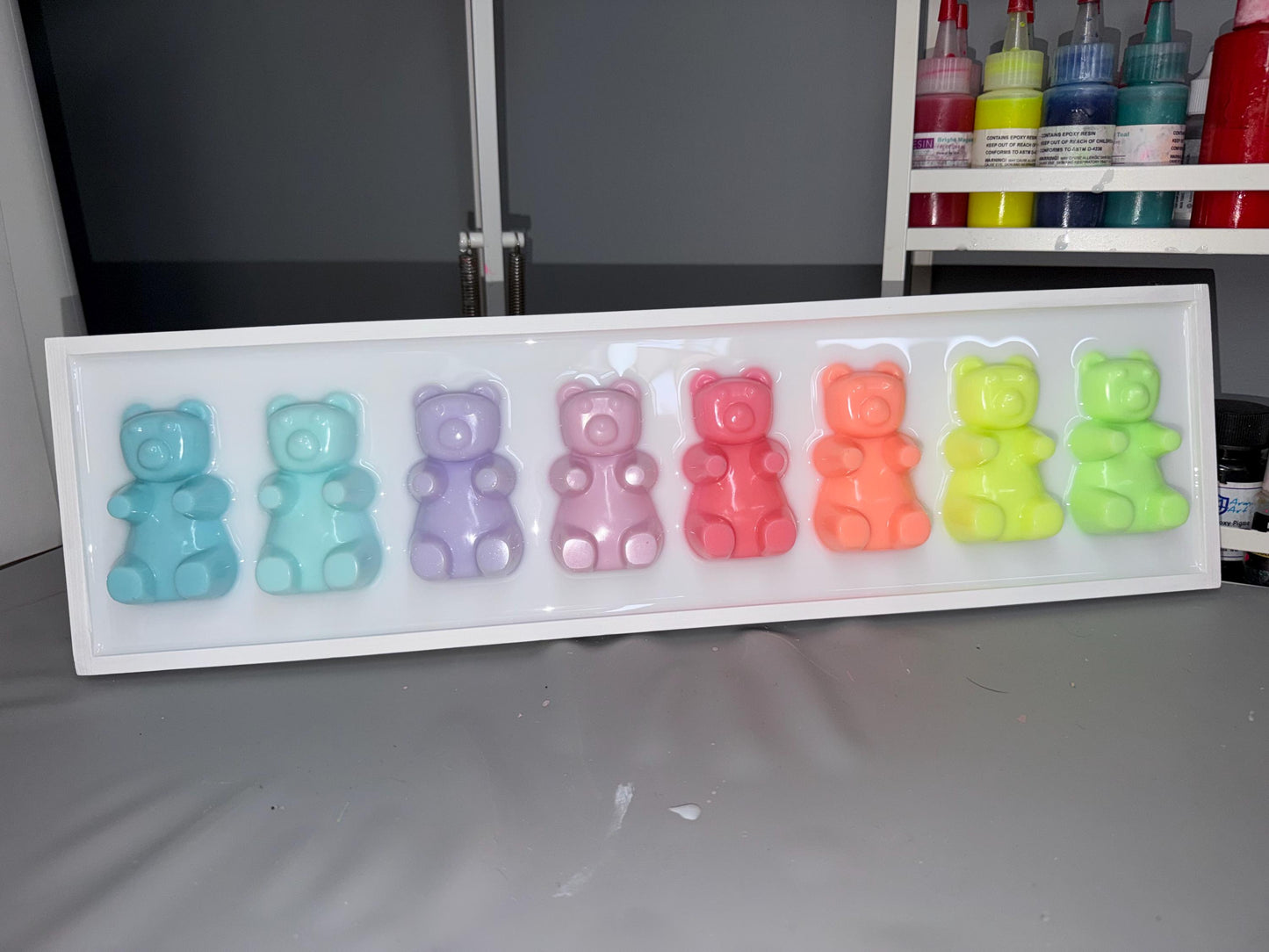 Pastel Rainbow Gummy Bear Wall Art: 3D Resin Candy Decor, Nursery Kids Room Decor, Dopamine Rush Apartment Wall Hanging