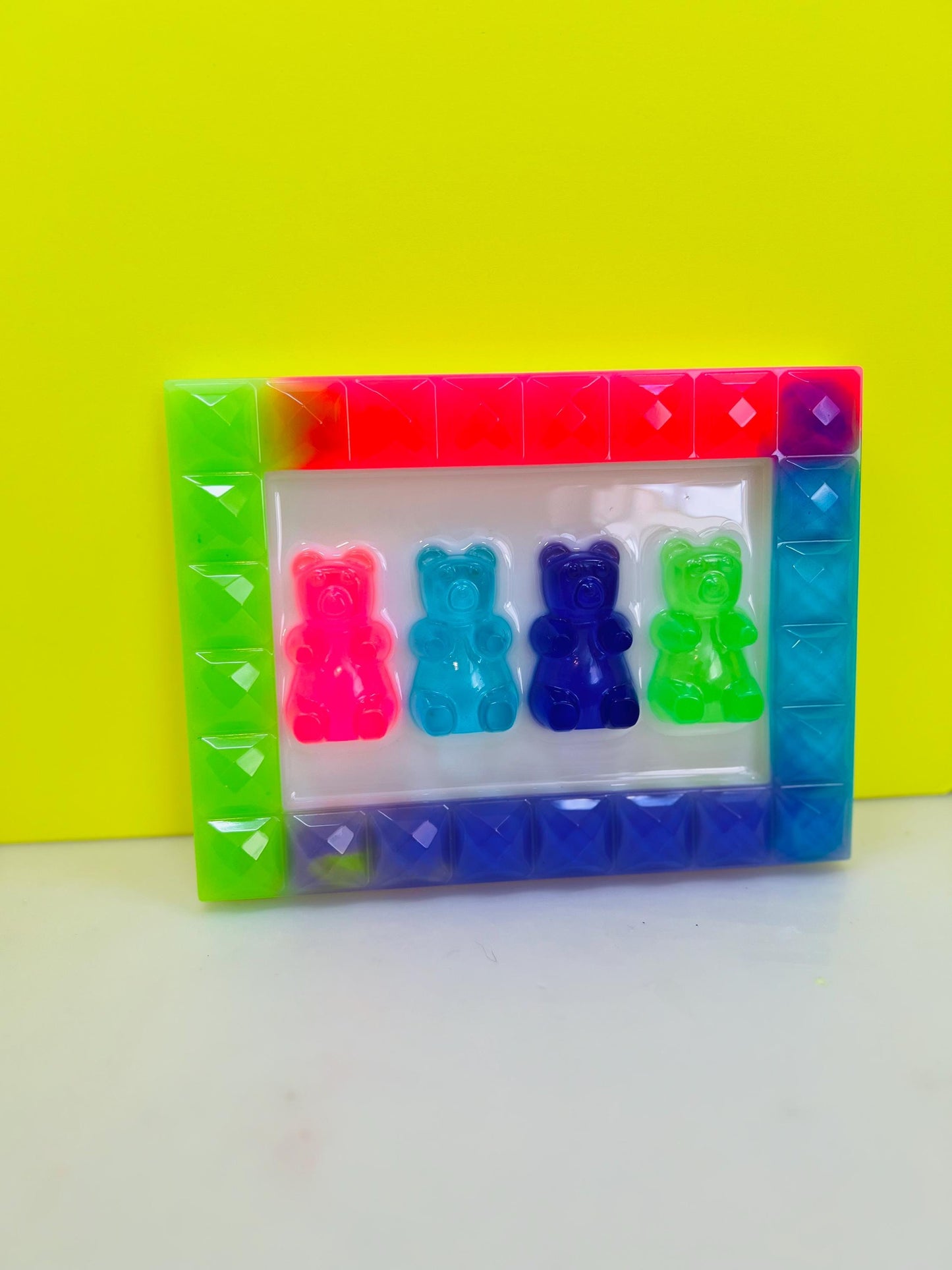 Custom Framed Gummy Bears Decor, Neon Rainbow Resin Gummy Bear Art: 3D Pop Wall Hanging, Gender Neutral Nursery Baby Room Kids Wall Decor