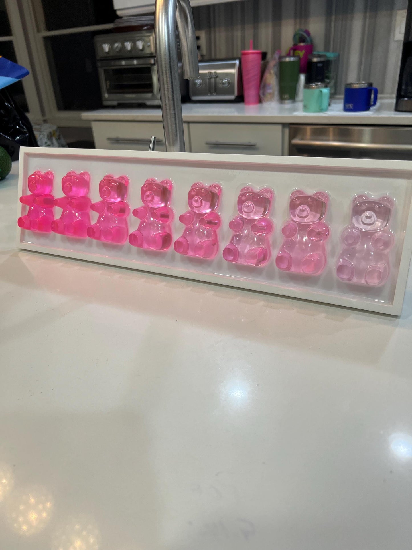 Pink Ombre Gummy Bear Resin Wall Art: 3D Pop Art Decor, Nursery Kids Room Decor, Fun Dopamine Apartment Wall Decor, Fake Candy