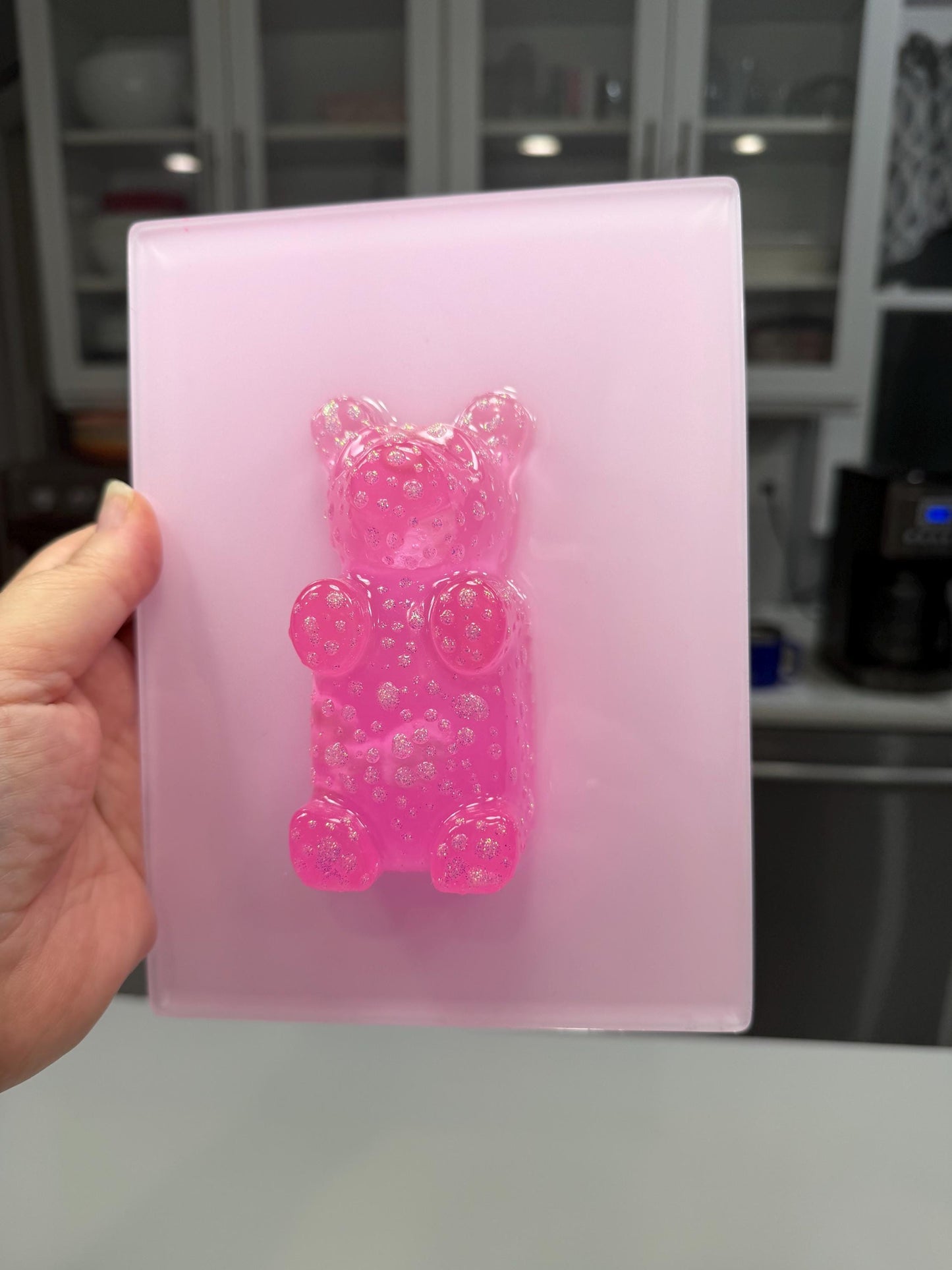 Pink Sparkle Gummy Bear Wall Art | Resin Pop Art Sculpture | 8x6” Candy Decor | Handmade Kawaii Wall Art | Cute Statement Art