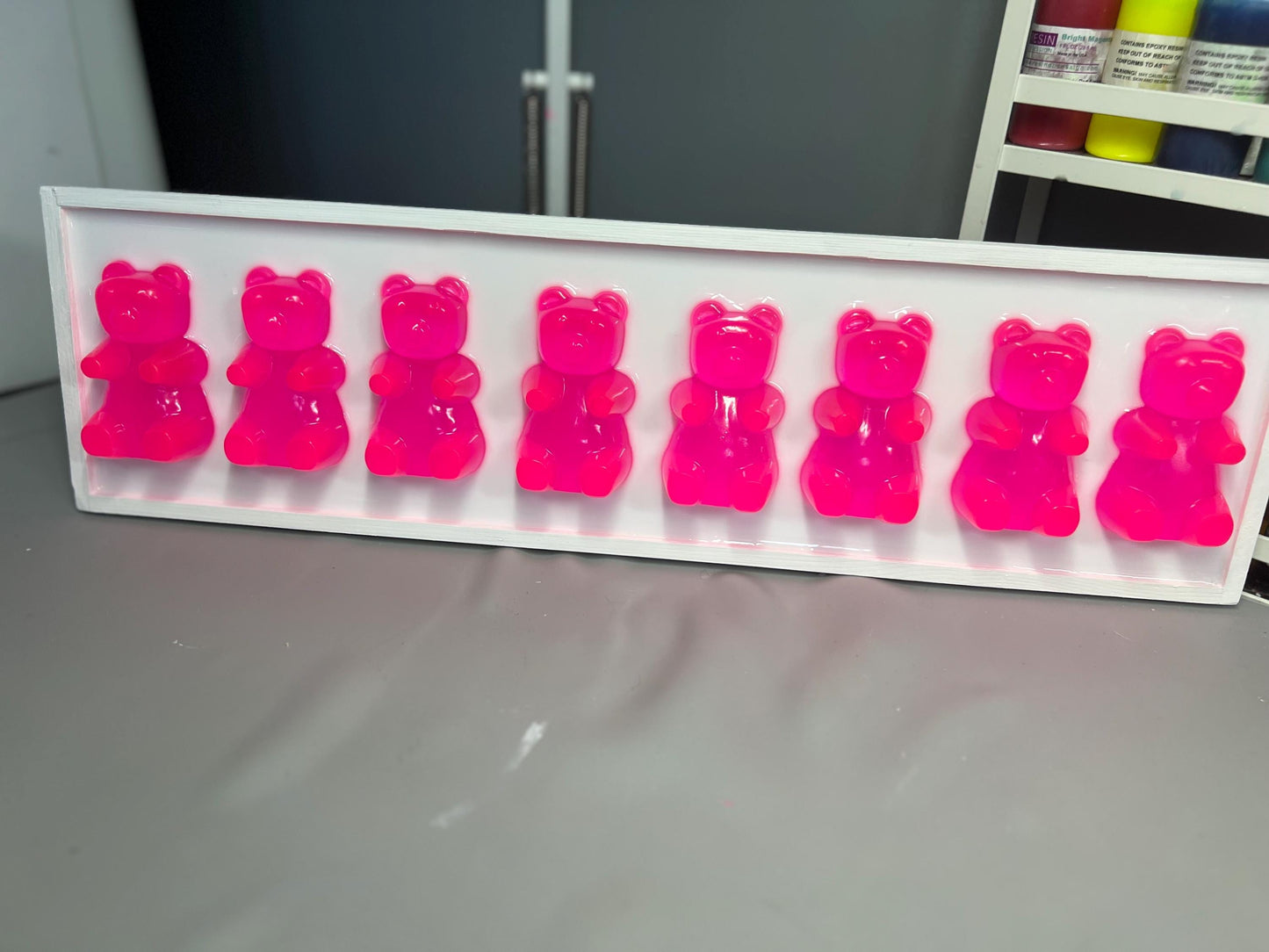 Pink Flight Gummy Bear Resin Wall Art: 3D Pop Art Decor, Nursery Kids Room Decor, Fun Neon Dopamine Apartment Wall Decor, Fake Candy