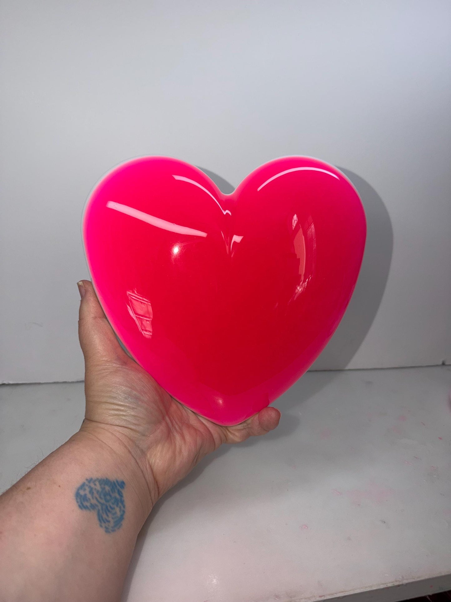Jumbo Neon Pink Resin Heart: 3D Pop Art Wall Hanging, Handmade